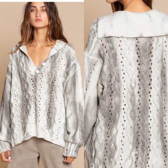 🌪POL HAND DIP DYED GREY MULTI SWEATER - Picture 3 of 9